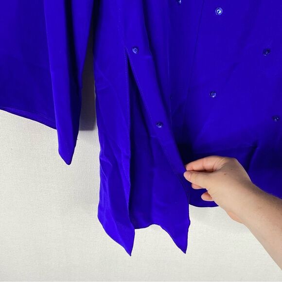 Diane Gilman Vintage Dress Women’s Blue Silk Sequins Mini Slits Button Down M - Picture 7 of 9